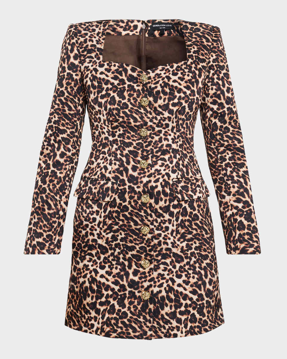 Odelia Leopard Satin Mini Dress